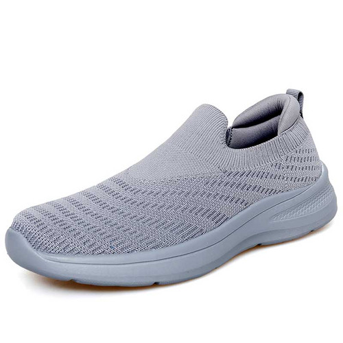 Women's grey plain flyknit pattern accents slip on shoe sneaker 01